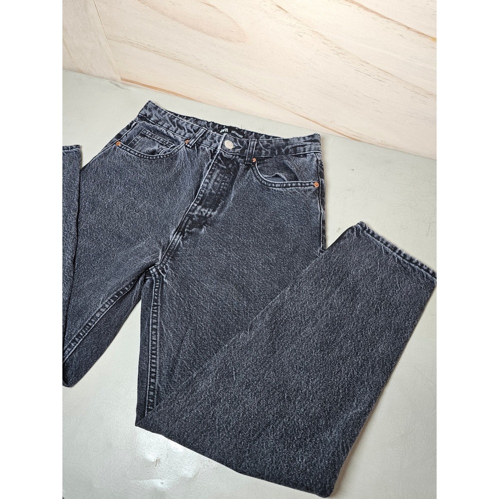 Zara High Waisted Mom Jeans Acid Wash Black Tapered Leg Womens Size 6